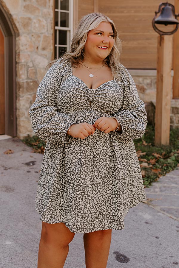 Harvest Cutie Floral Mini Dress in Olive Curves