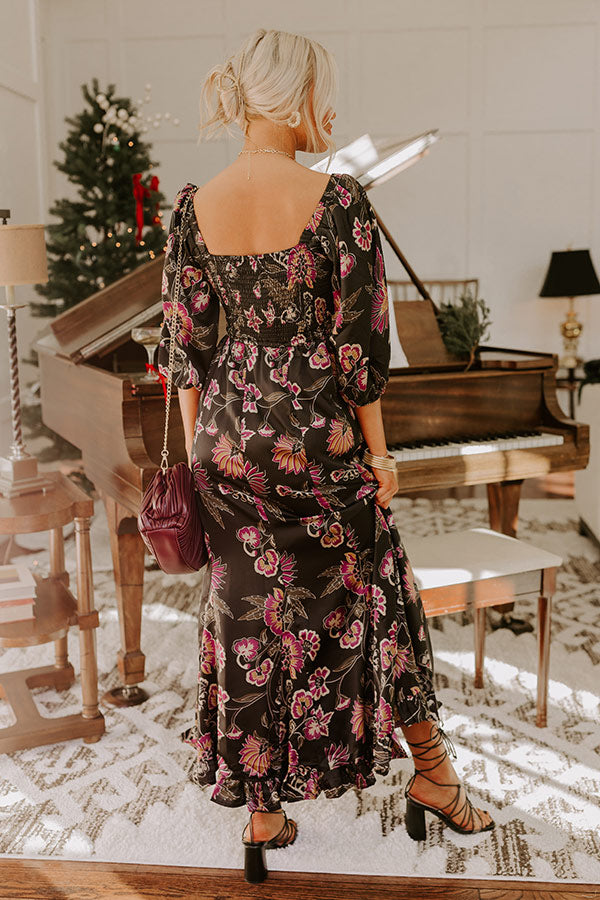 Autumn Encounters Satin Floral Maxi Dress