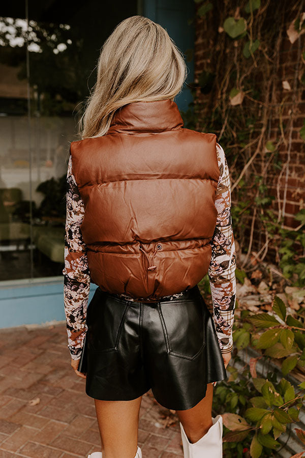 Urban Outing Faux Leather Puffer Vest in Chocolate