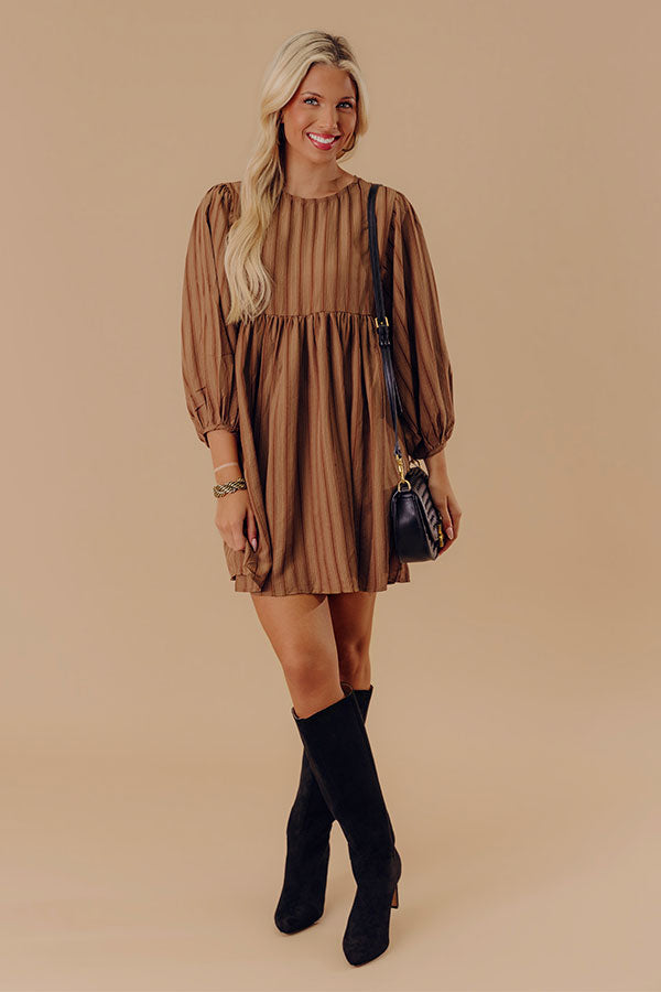 Vermont Stroll Stripe Mini Dress in Mocha Image - 1