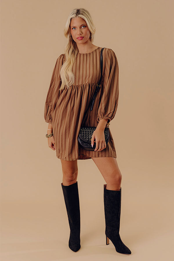 Vermont Stroll Stripe Mini Dress in Mocha Image - 2