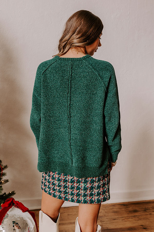 Fall Gratitude Chenille Knit Sweater In Hunter Green