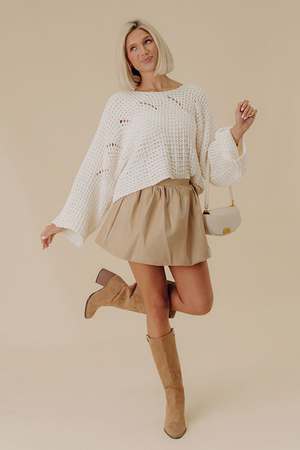 The Sofia High Waist Faux Leather Skirt in Beige Image - 2
