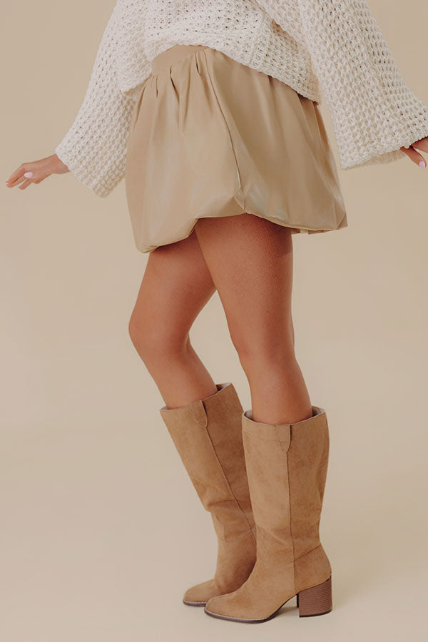 The Sofia High Waist Faux Leather Skirt in Beige Image - 3