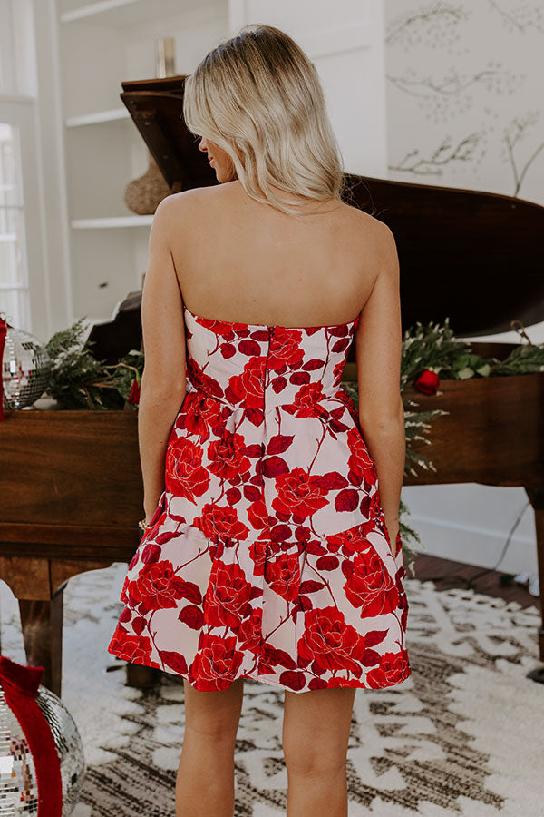 red multi floral mini jacquard dress Pink Multi Floral Print Jacquard Mini Dress - Event Dresses