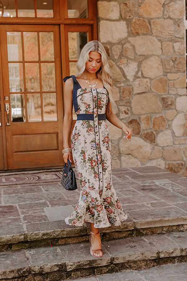 Wine Country Cutie Floral Midi Dress in Beige