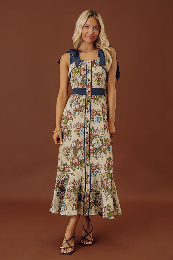 Wine Country Cutie Floral Midi Dress in Beige Image - 1