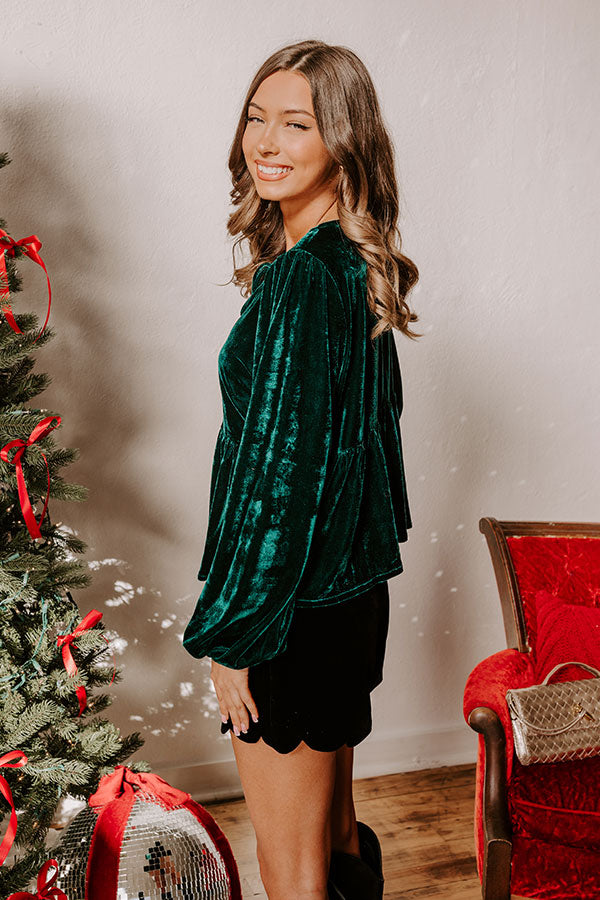 Chic Lifestyle Front Tie Velvet Top in Hunter Green