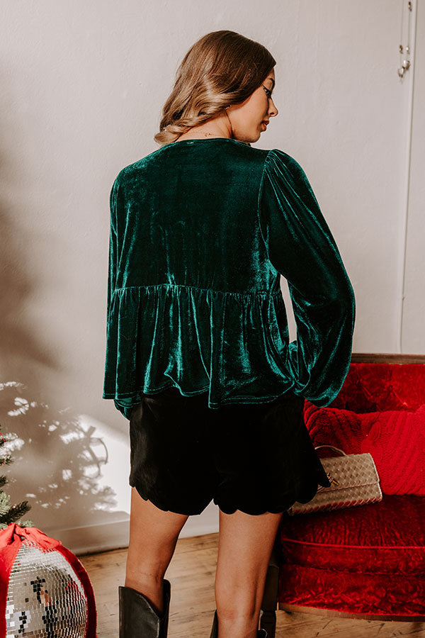 Chic Lifestyle Front Tie Velvet Top in Hunter Green