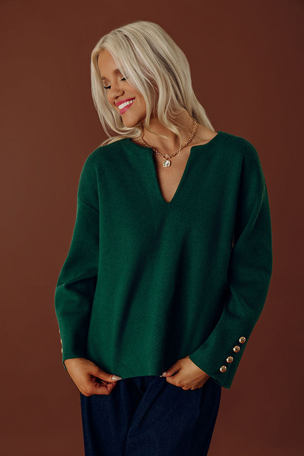 Coffee Shop Cutie Knit Sweater Top in Hunter Green Image - 1