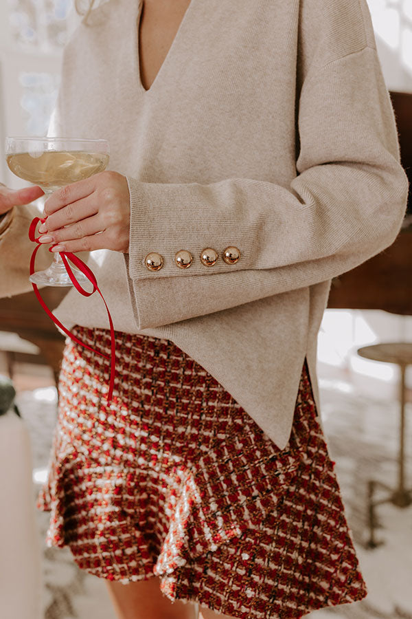 Coffee Shop Cutie Knit Sweater Top in Oatmeal