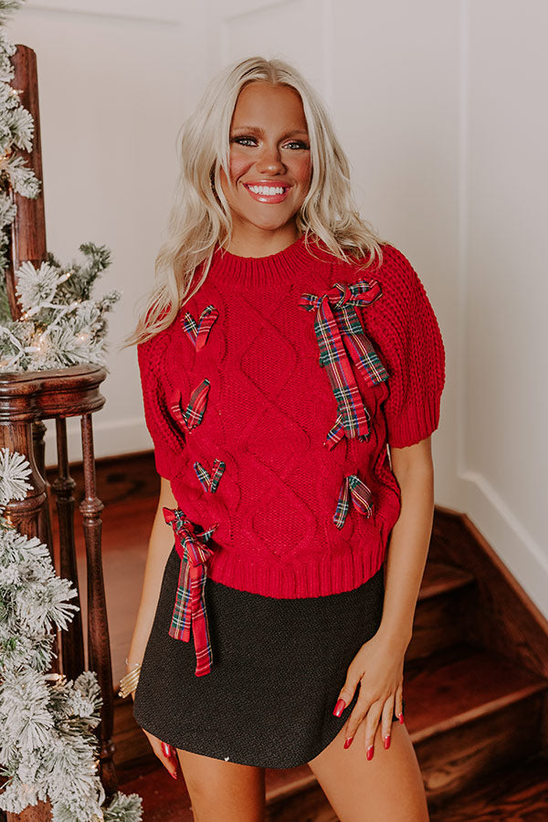 Cranberry Cheer Cable Knit Top