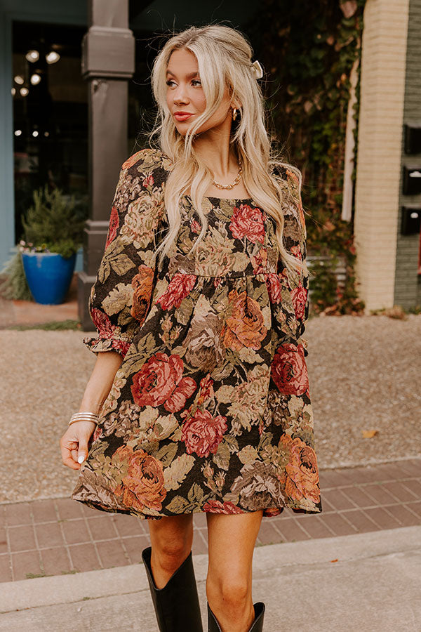 Mulled Wine Floral Knit Mini Dress