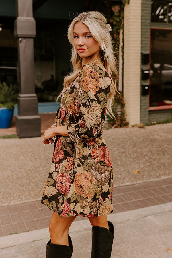 Mulled Wine Floral Knit Mini Dress