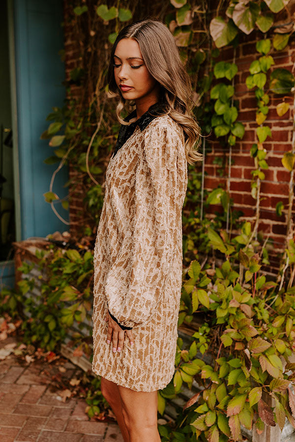 Chardonnay And Candlelight Velvet Mini Dress in Iced Latte