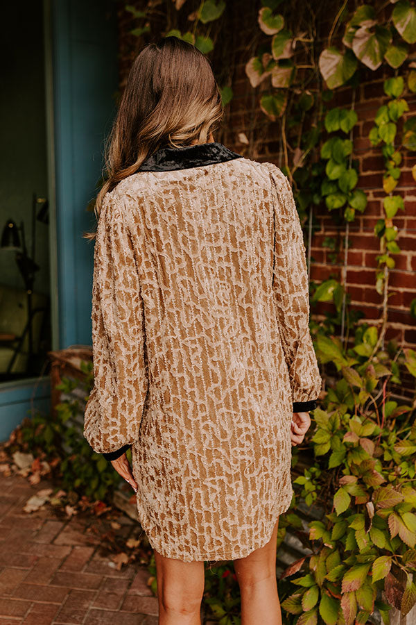 Chardonnay And Candlelight Velvet Mini Dress in Iced Latte