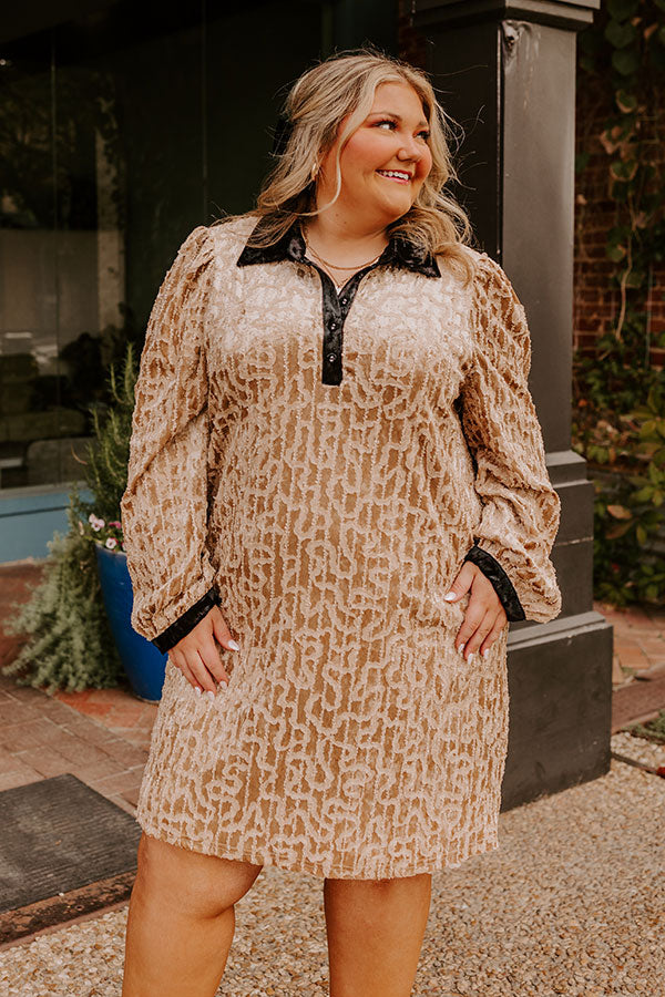 Chardonnay And Candlelight Velvet Mini Dress in Iced Latte Curves