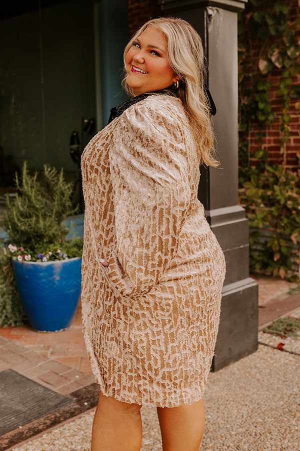 Chardonnay And Candlelight Velvet Mini Dress in Iced Latte Curves