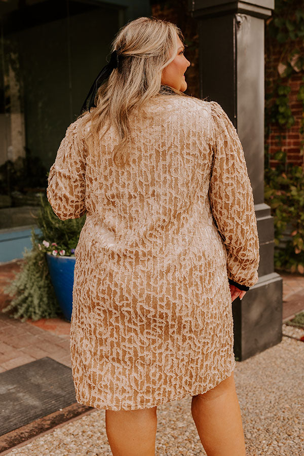 Chardonnay And Candlelight Velvet Mini Dress in Iced Latte Curves