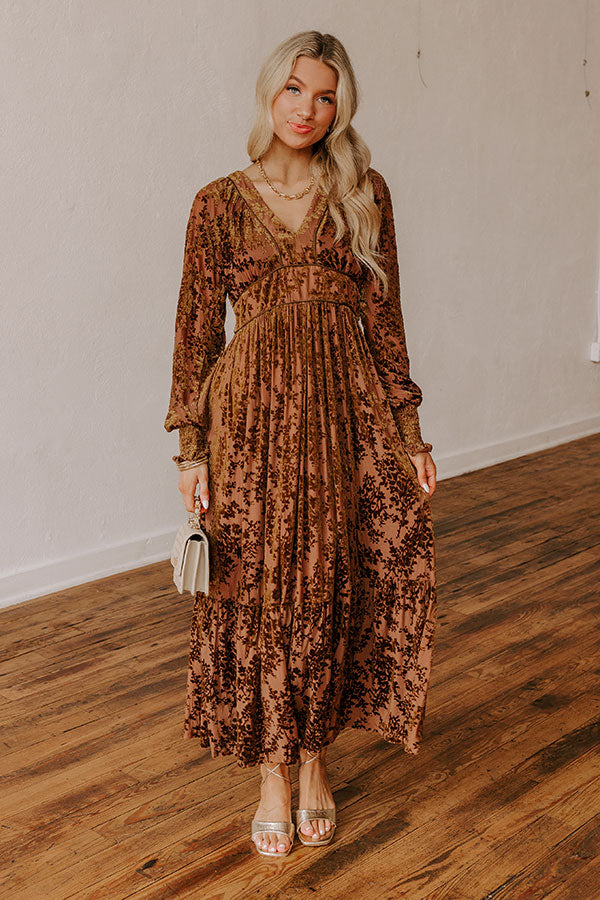 Everlasting Dreams Velvet Burnout Maxi Dress in Chocolate