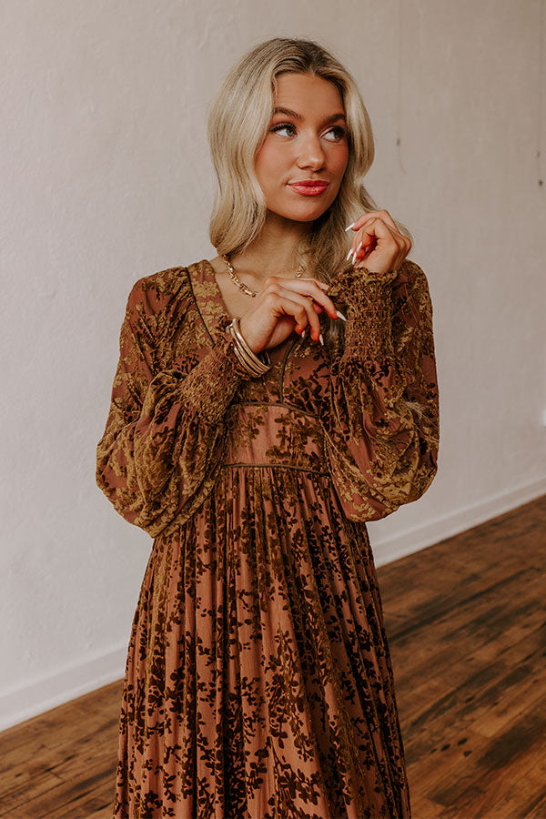 Everlasting Dreams Velvet Burnout Maxi Dress in Chocolate Everlasting Dreams Velvet Burnout Maxi Dress in Chocolate