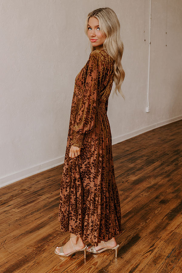 Everlasting Dreams Velvet Burnout Maxi Dress in Chocolate Everlasting Dreams Velvet Burnout Maxi Dress in Chocolate