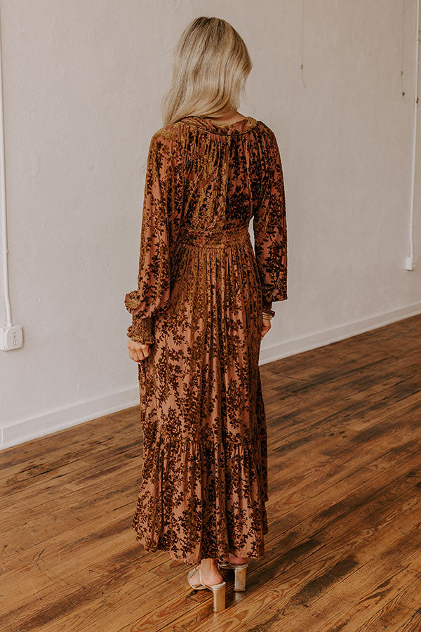 Everlasting Dreams Velvet Burnout Maxi Dress in Chocolate