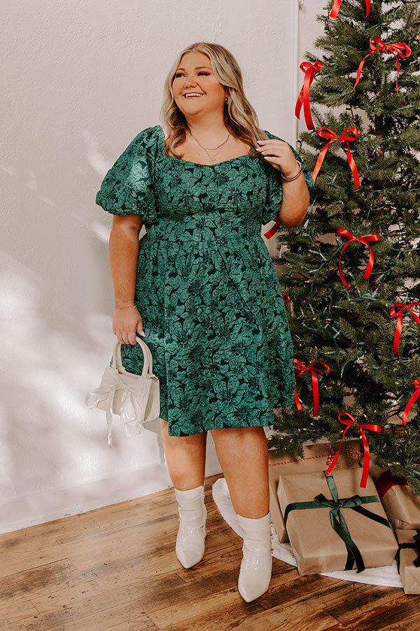 Holiday Happiness Jacquard Mini Dress in Hunter Green Curves Holiday Happiness Jacquard Mini Dress in Hunter Green Curves