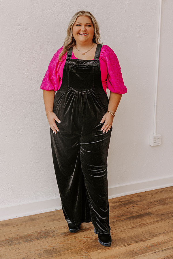 Holiday Cheer Velvet Jumpsuit in Black Curves