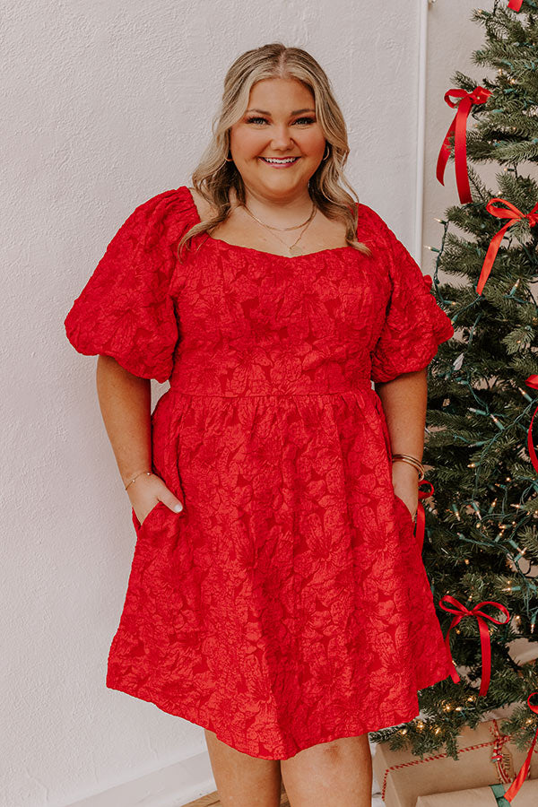 Holiday Happiness Jacquard Mini Dress in Red Curves