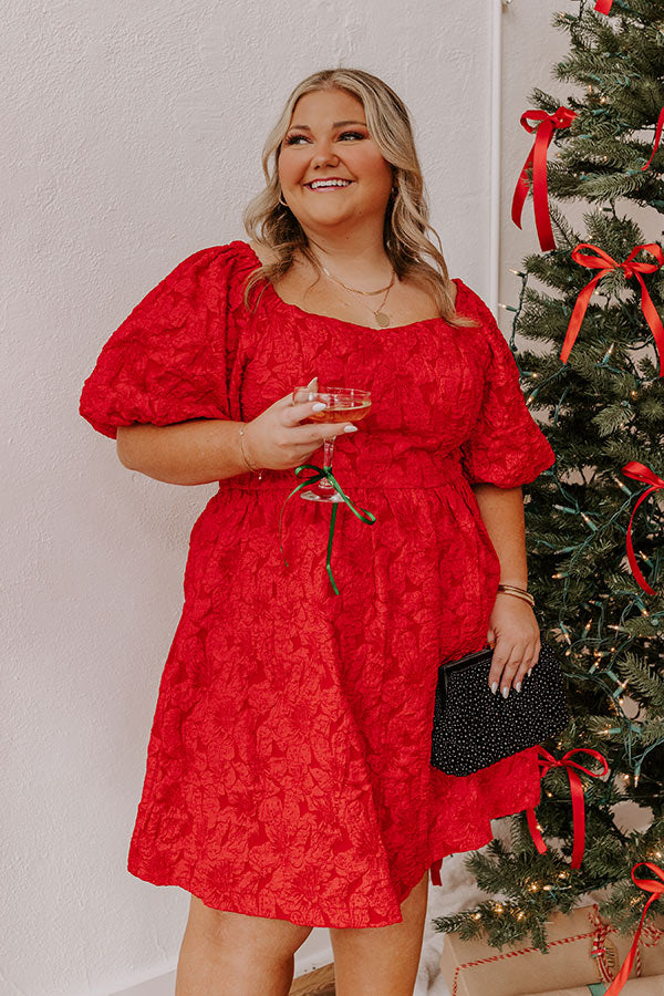 Holiday Happiness Jacquard Mini Dress in Red Curves