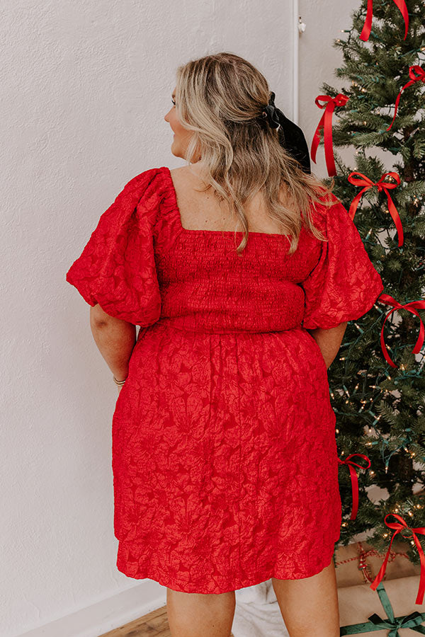 Holiday Happiness Jacquard Mini Dress in Red Curves