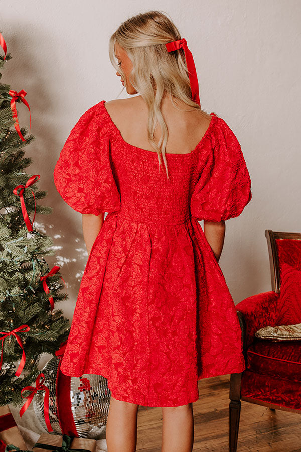 Holiday Happiness Jacquard Mini Dress in Red Holiday Happiness Jacquard Mini Dress in Red