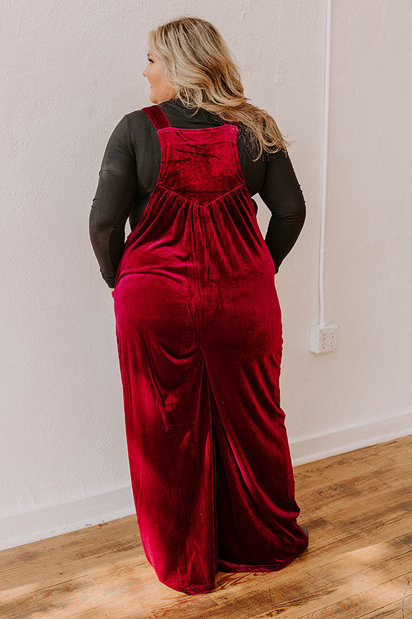 Holiday Cheer Velvet Jumpsuit in Wine Curves