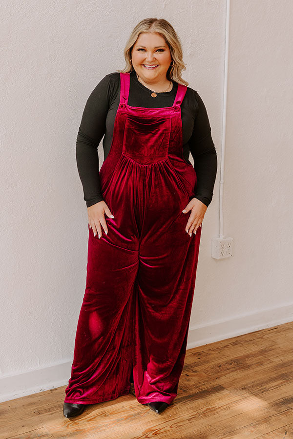 Holiday Cheer Velvet Jumpsuit in Wine Curves