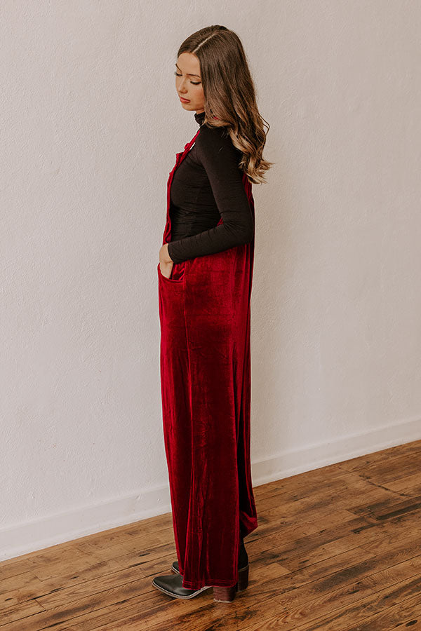 Holiday Cheer Velvet Jumpsuit in Wine