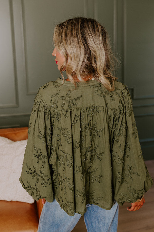 Lost In Love Embroidered Button Up in Olive