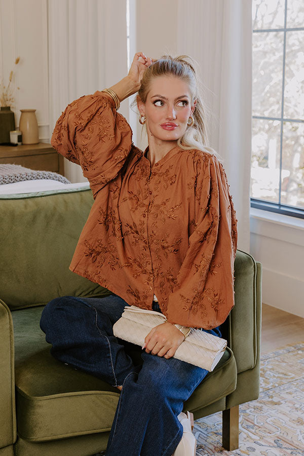 Lost In Love Embroidered Button Up in Brown