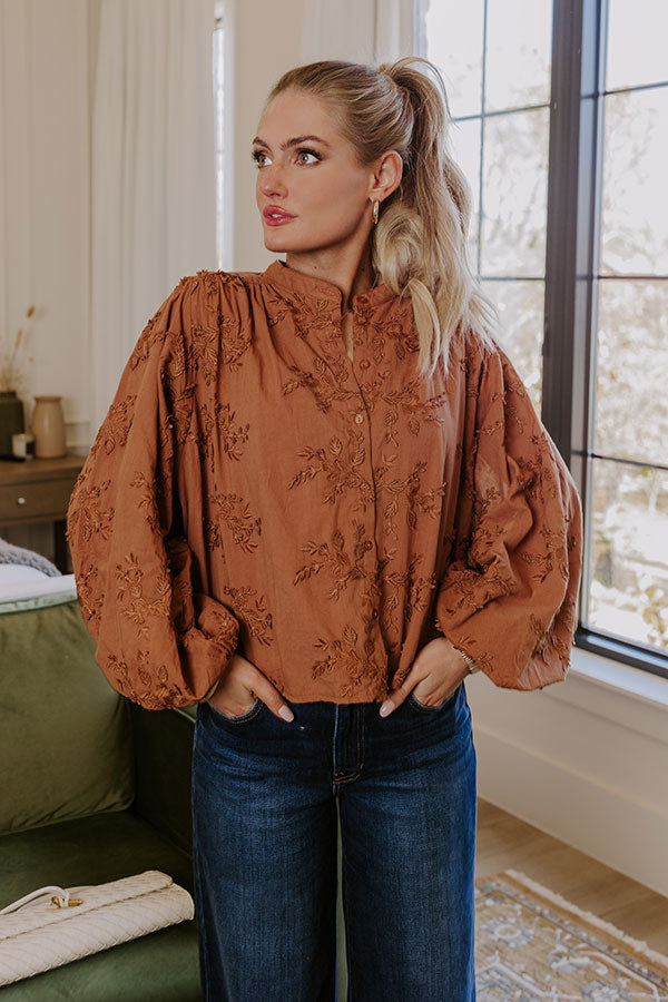 Lost In Love Embroidered Button Up in Brown