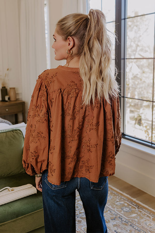 Lost In Love Embroidered Button Up in Brown