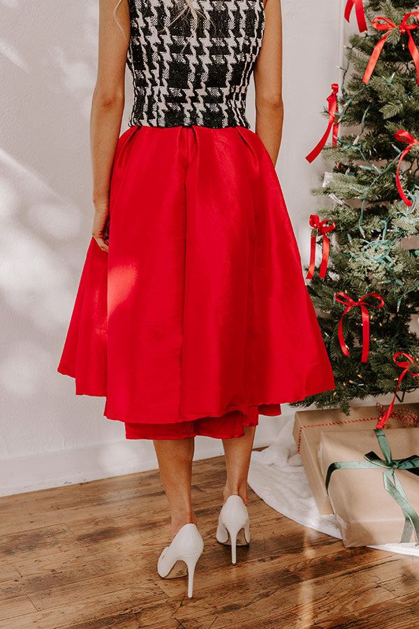 The Belle High Waist Midi Skirt in Red