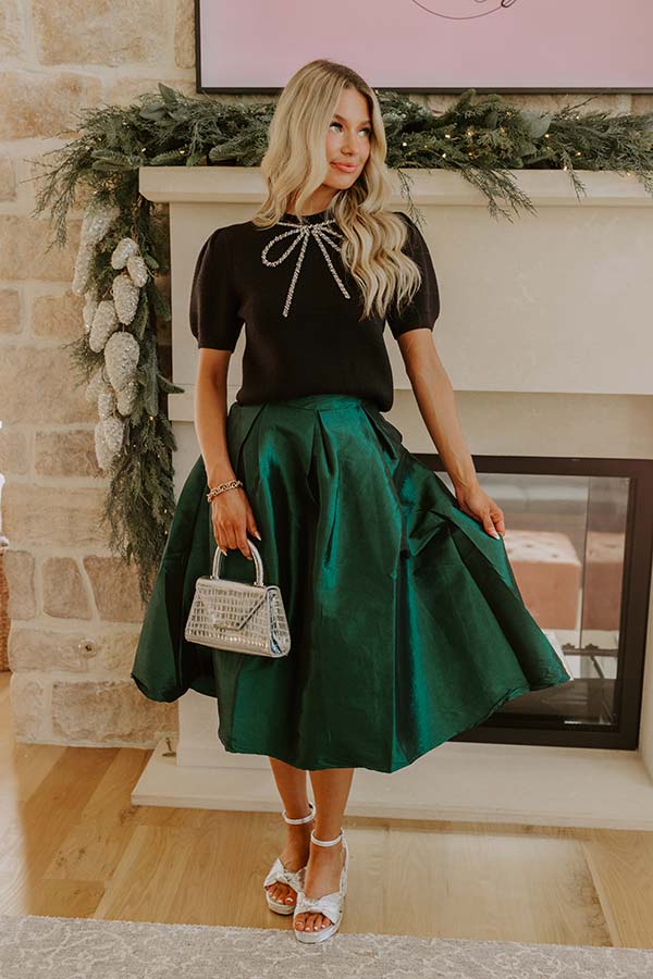 The Belle High Waist Midi Skirt in Hunter Green