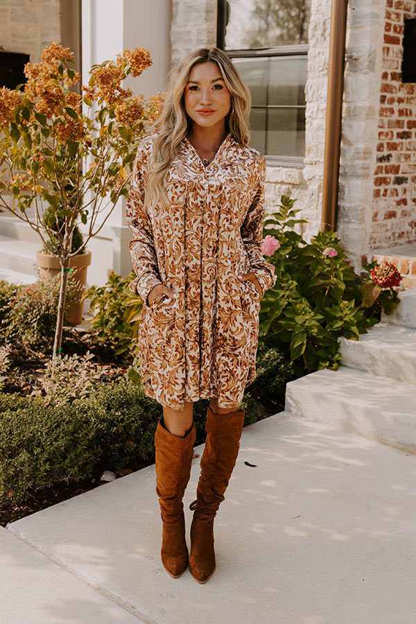 Feeling Luxurious Velvet Mini Dress in Warm Taupe