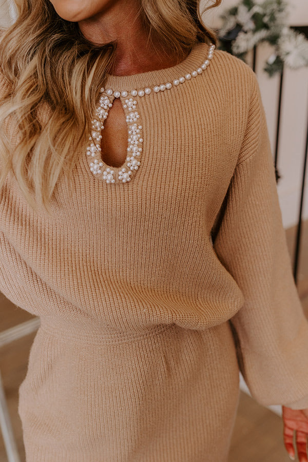 Sweet Glance Pearl Embellished Sweater Dress