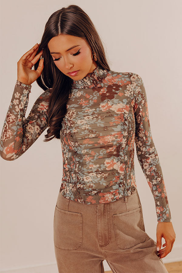 Call It Chic Floral Mesh Top in Olive Image - 1