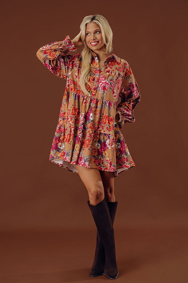 Serene Energy Floral Mini Dress in Mustard Image - 1