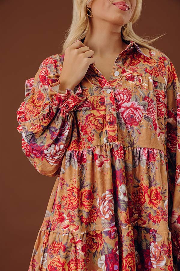 Serene Energy Floral Mini Dress in Mustard Image - 2