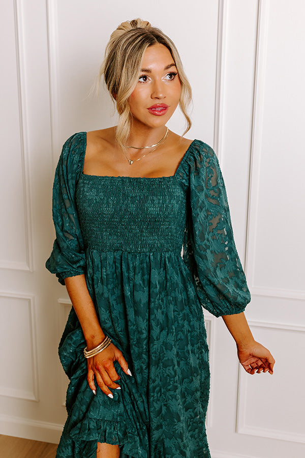 Sweetest Secret Jacquard Maxi Dress in Hunter Green