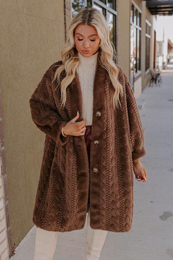 Warm Fuzzy Feeling Faux Fur Coat in Espresso