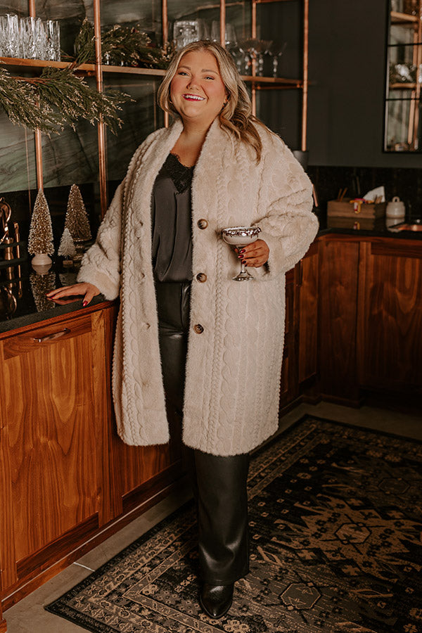 Warm Fuzzy Feeling Faux Fur Coat in Oatmeal Curves